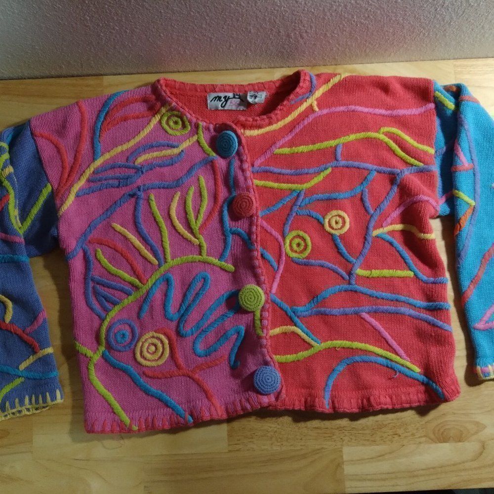Vintage My Abstract 3D Color Block Crop Top Cardigan Sweater